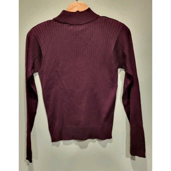 Vtg Jacobsons Eggplant Purple 100% Silk Rib Knit Mock Neck Top Sz Mp - Picture 4 of 6